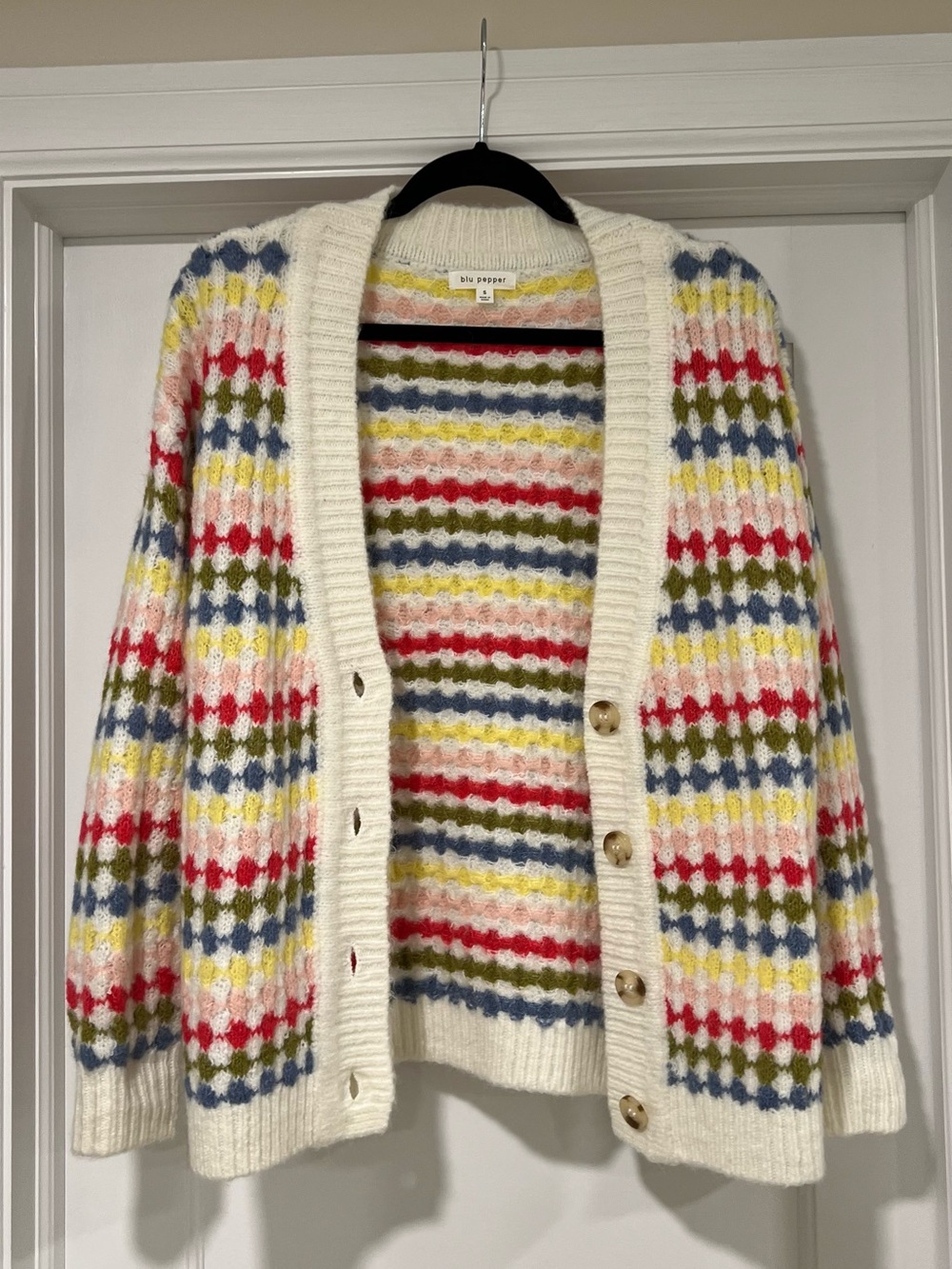 Lulu’s Blu Pepper Cuddly Instinct Cream Multicolor Striped Button Cardigan